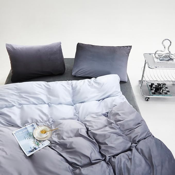 CLOTHKNOW Gray White Comforter Sets Twin/Twin XL Gradient Grey Velvet Bedding Comforter Sets Gray Bed Sets Soft