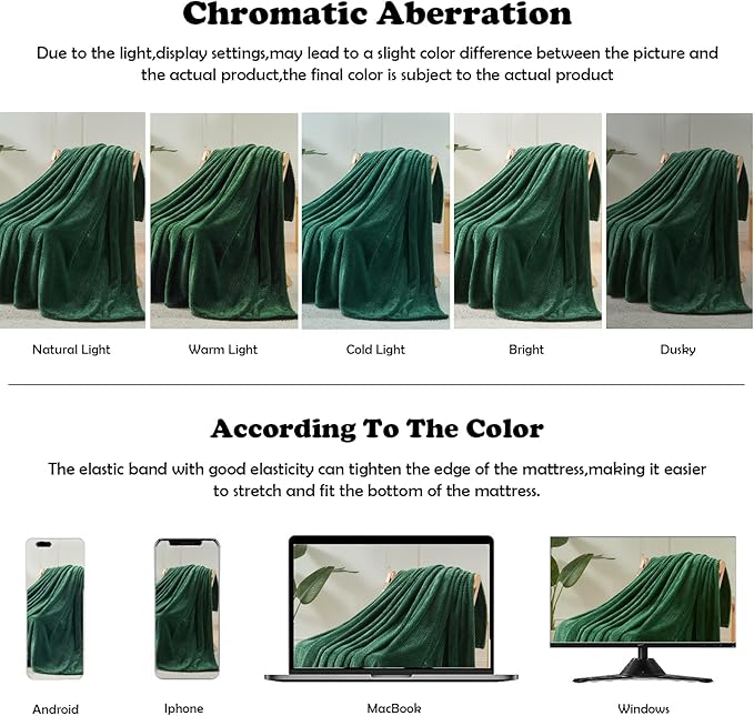 NEWCOSPLAY Super Soft Throw Blanket Dark Green Premium Silky Flannel Fleece Leaves Pattern Lightweight Bed Blanket All Season Use (Dark Green, Throw(50"x60"))