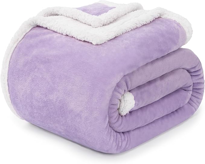 BEAUTEX Sherpa Fleece Throw Blankets, Soft Fluffy Flannel Plush Blanket and Throw, Fuzzy Cozy Cuddle Blankets for Couch Bed Sofa Adults (50" x 60", Lavender)