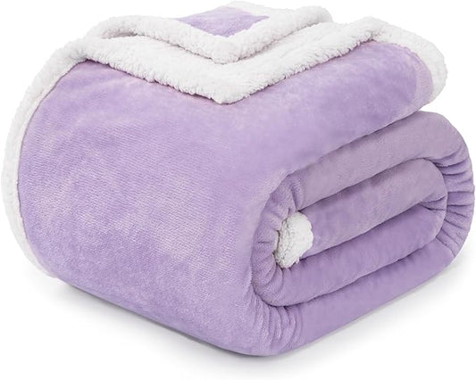 BEAUTEX Sherpa Fleece Throw Blankets, Soft Fluffy Flannel Plush Blanket and Throw, Fuzzy Cozy Cuddle Blankets for Couch Bed Sofa Adults (50" x 60", Lavender)