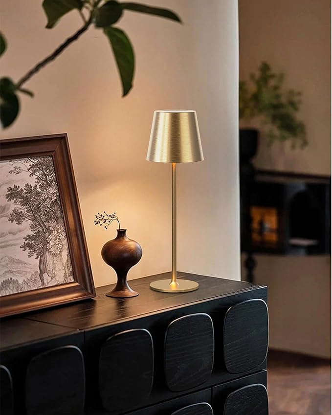 JACKYLED Cordless Table Lamps Rechargeable, 3 Adjustable Height, 5000mAh Battery Operated, 3 Colors Smooth Dimming, Portable LED Waterproof Gold Lamp for Dining, Bedroom, Outdoor (2 Pack)