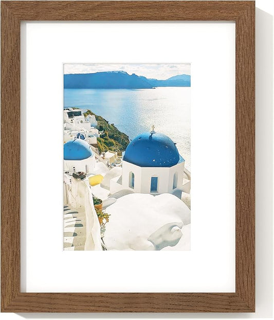 Axeman 8x10 Picture Frame - Solid Oak Wood With Mat For 5x7 - Plexiglass and Hanging Hardware Included - Wall and Tabletop Display - Walnut