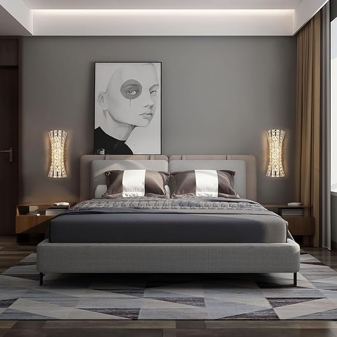 Crystal Wall Sconces,Modern Wall Light Fixtures,Luxury Indoor Chrome Wall Lamp for Living Room Bedroom Bathroom Hallway Doorway Stairway,Bedside,Tricolor Vanity Lighting Fixture