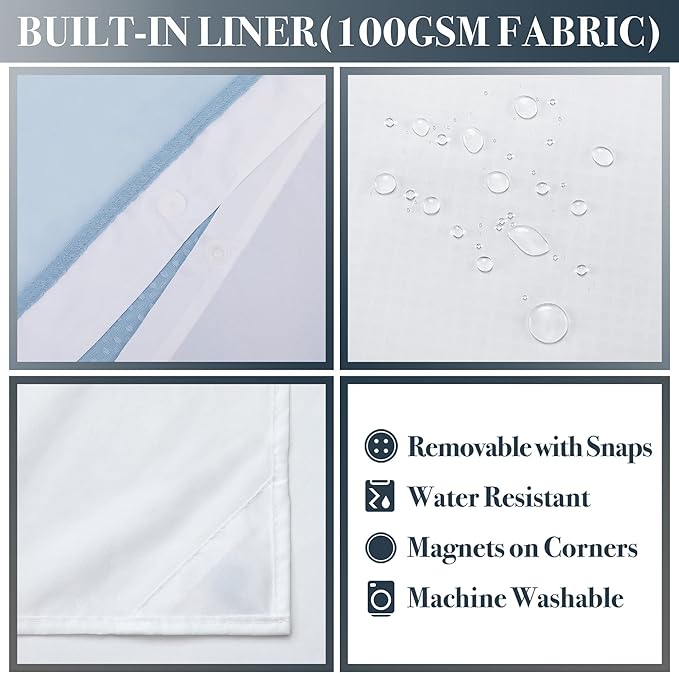 N&Y HOME Stall Waffle Weave Shower Curtain with Snap-in Fabric Liner & Hooks Set - 36" x 72" Small Shower Stall Size, Hotel Style & Mesh Top Window, Machine Washable - 36x72, Blue