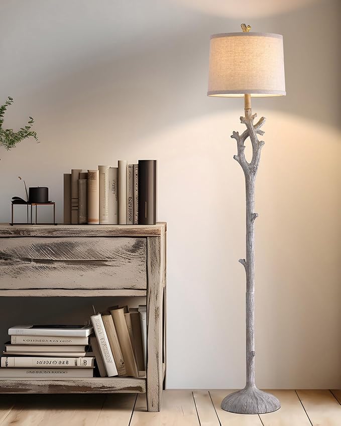 OYEARS Retro Farmhouse Floor Lamp for Living Room Rustic Standing Lamps Tree Trunk Deco Modern Country Vintage Wood Grain 59.75" Tall Corner Floor Lamp Bedroom Office