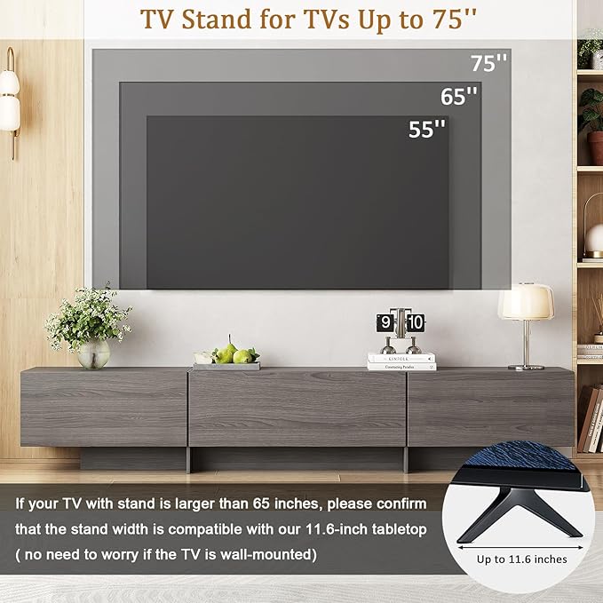 76.4'' Modern TV Stand for Living Room, Mid Century Modern TV Console，Entertainment Center with 4 Drawers, Large Storage Cabinet Table, Media Cabinet for Living Room, Bedroom, Grey