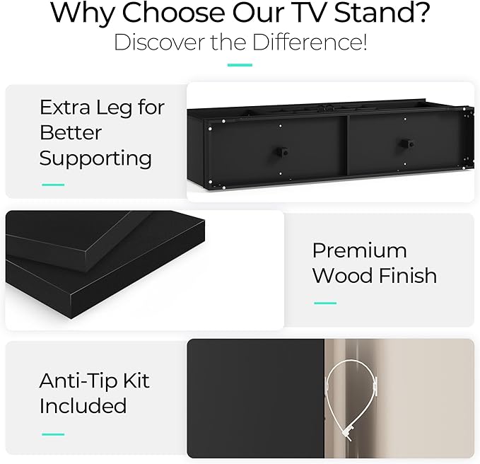 LINSY HOME TV Stand for 75 Inch TV, 68" Entertainment Center with LED Lights and Glass Door Storage Cabinet, Modern Farmhouse TV Media Console Table for Living Room, Black