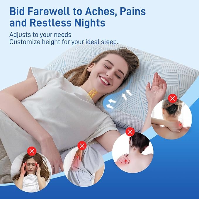 Sylvaris Shredded Memory Foam Cooling Soft Bamboo Viscose Pillow King Size, Adjustable Hypoallergenic Hotel Quality Pillow for Back, Stomach and Side Sleeper, Oeko-TEX Certified