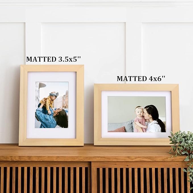 Egofine 5x7 Picture Frame Natural Wood Made of Solid Wood with Plexiglass, Display Pictures 3.5x5/4x6 with Mat or 5x7 Without Mat for Tabletop and Wall Mounting