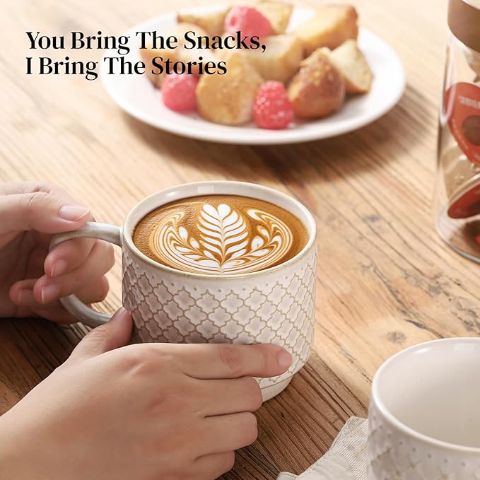 DOWAN 12oz Coffee Mugs Set of 4, Ceramic Coffee Mugs, Mugs Features A Relief Kiln-Change Technique, Microwave Safe, Thick-Walled Design for Heat Retention, Office and Home Use