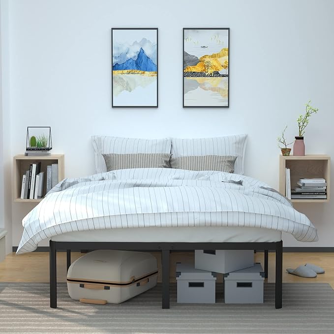 Amazon Basics Heavy Duty Non-Slip Bed Frame with Steel Slats, Easy Assembly - 18"H, (Queen), Black