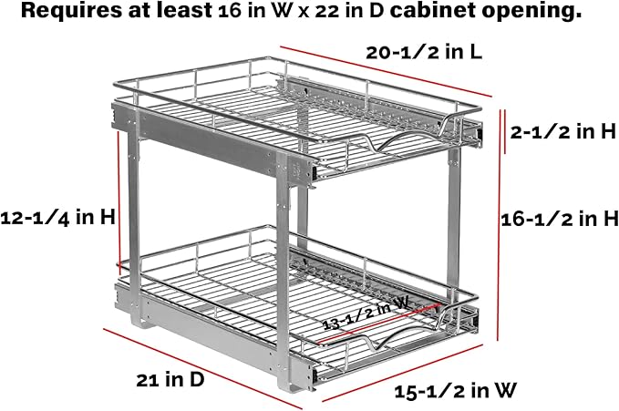HOLDN’ STORAGE Pull Out Cabinet Organizer, Individual Sliding Drawers - Heavy Duty Metal with Lifetime Limited Warranty - Anti Rust Chrome Finish (Two Tier, 15" W)