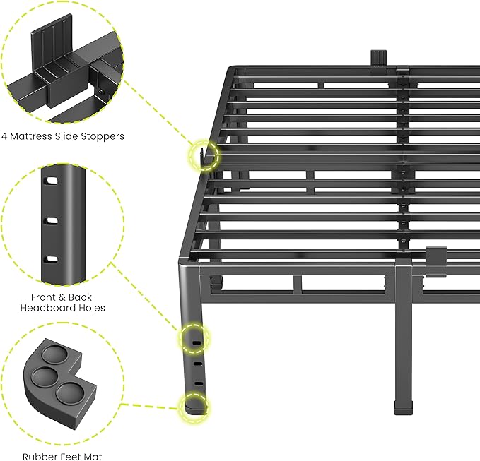 NKZ Queen Size Bed Frame 20 Inch, Metal Bed Frame & Box Spring 2 in 1 Platform with Round Corner Legs, 4000lbs Weight Capacity Reinforced Metal Frame, Headboard Hole, Noise-Free, Easy Assembly