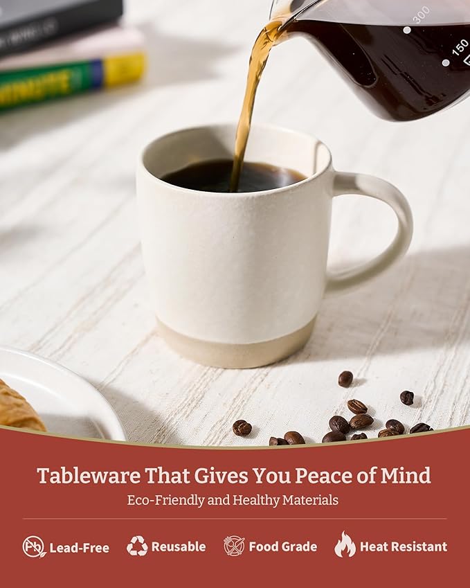 famiware Coffee Mugs Set of 4, Milkyway 13 oz Mug Set, Ceramic Cup Set with Handle for Coffee, Tea, Cocoa, Milk, Matte White + Matte Dark Charcoal