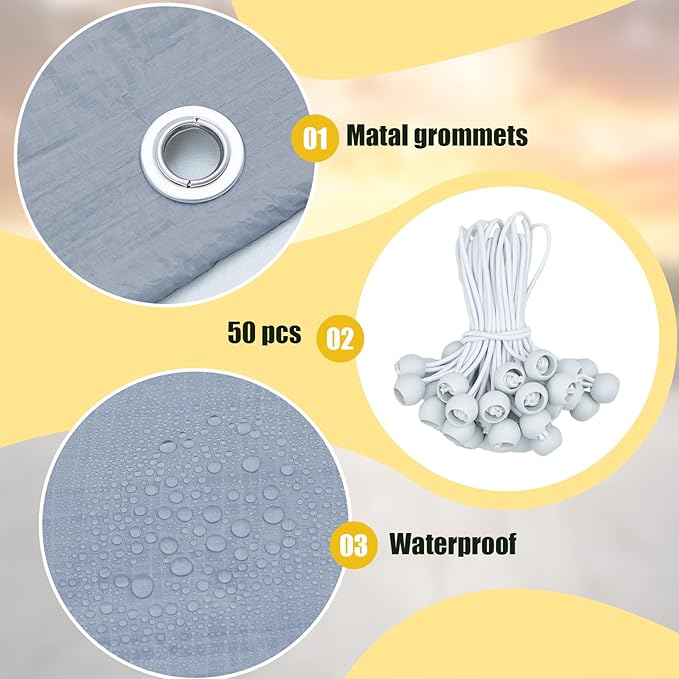 10 x 20 ft Heavy Duty Canopy Replacement Cover Waterproof Carport Garage Car Shelter Tarp Tent for Car Canopy with 50 Ball Bungees, Only Top Cover, Frame is Not Included