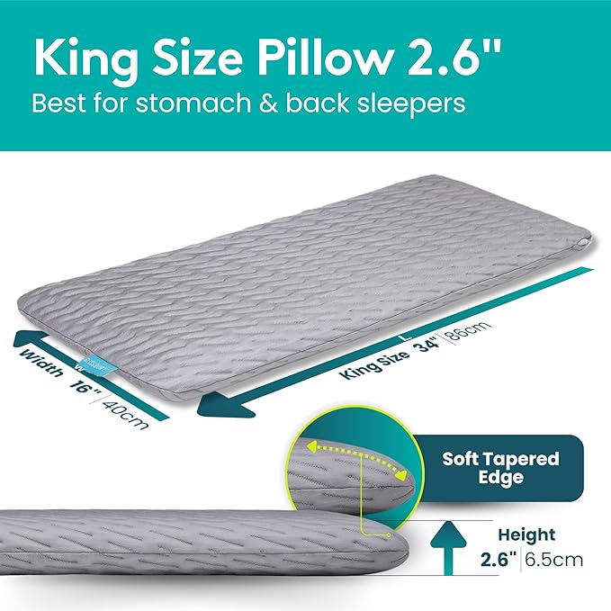 BLISSBURY King Stomach Sleeping Pillow | Thin 2.6-Inch Memory Foam Pillow for Stomach and Back Sleepers