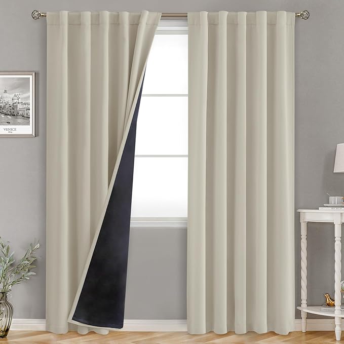 BGment 100% Room Darkening Thermal Insulated Blackout Curtains 84 Inches Long with Liner, Rod Pocket and Back Tab Double Layer Noise Reduce Curtains for Bedroom (42 x 84 Inch, 2 Panels, Cashmere)