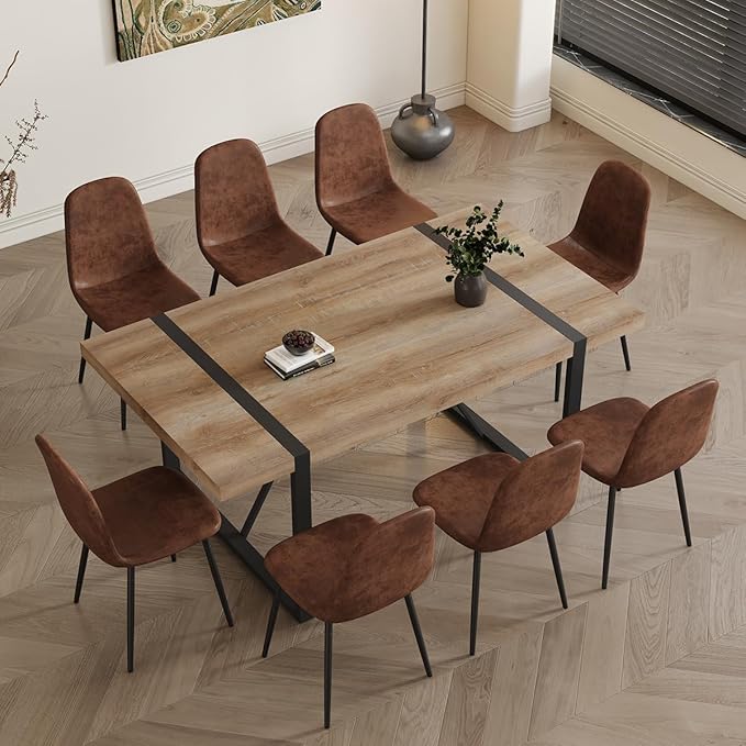 Dining Table Set for 8，Dining Room Table Set for 8，71'' Kitchen Table and Suede Nap Fabic Chairs Set of 8，8 Chair Dining Table Set for Kitchen Dining Room