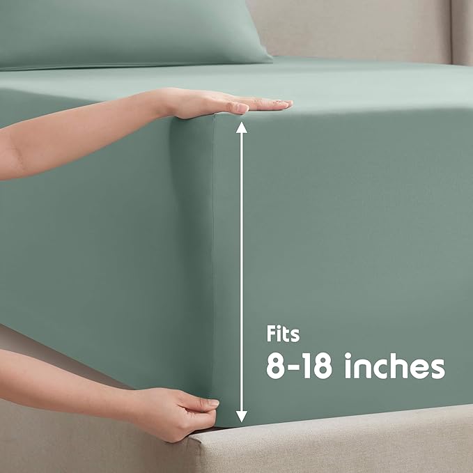 Nestl Queen Sheet Set - Luxury 1800 Ultra-Soft Microfiber Bed Sheets - Double Brushed - Deep Pockets - Easy Fit - 4 Piece Set - Bedding Sheets & Pillowcases (Queen, Sage Green)