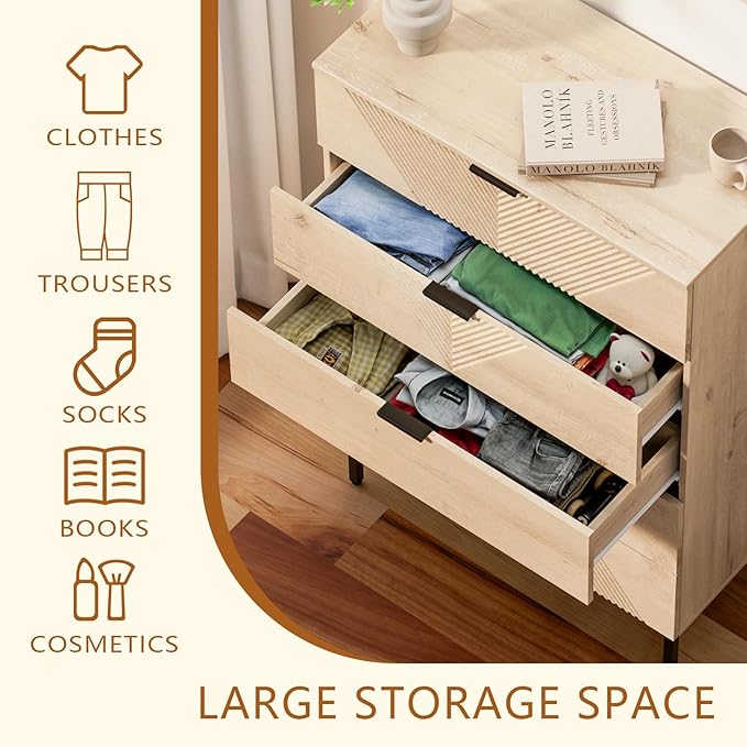 5 Drawer Dresser for Bedroom, Fluted Tall Dresser for Closet, Wooden Chest of Drawers for Living Room, Hallway