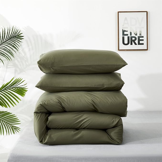 Cottonight Green Comforter Set King - Olive Dark Green Bedding, Modern Soft Breathable 3 Piece Blanket Quilt for Women Men King Bed
