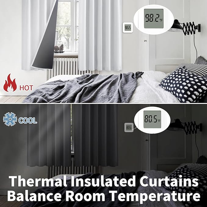 BGment Greyish White 100% Blackout Curtains 72 Inches Long with Black Liner, Rod Pocket and Back Tab Double Layer Room Darkening Thermal Window Curtains for Bedroom, 2 Panels, Each 52 x 72 Inch