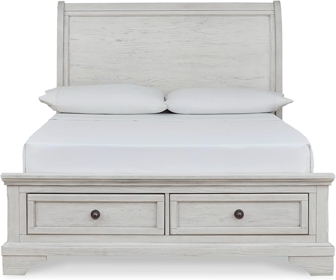 Signature Design by Ashley Robbinsdale Casual Full Sleigh Storage Platform Bed with 2 Drawers, Foundation or Box Spring Not Needed, White