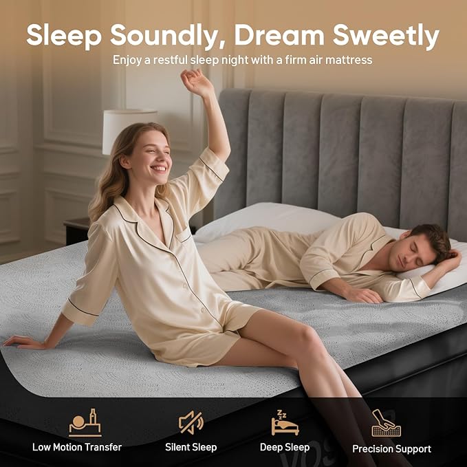 Queen Air Mattress with Built-in Pump,18'' Foam Topper Blow Up Mattress,Luxury Inflatable Mattress 2 Mins Self-Inflation/Deflation - Breathable and Flatness-Free for Camping, Home & Guests