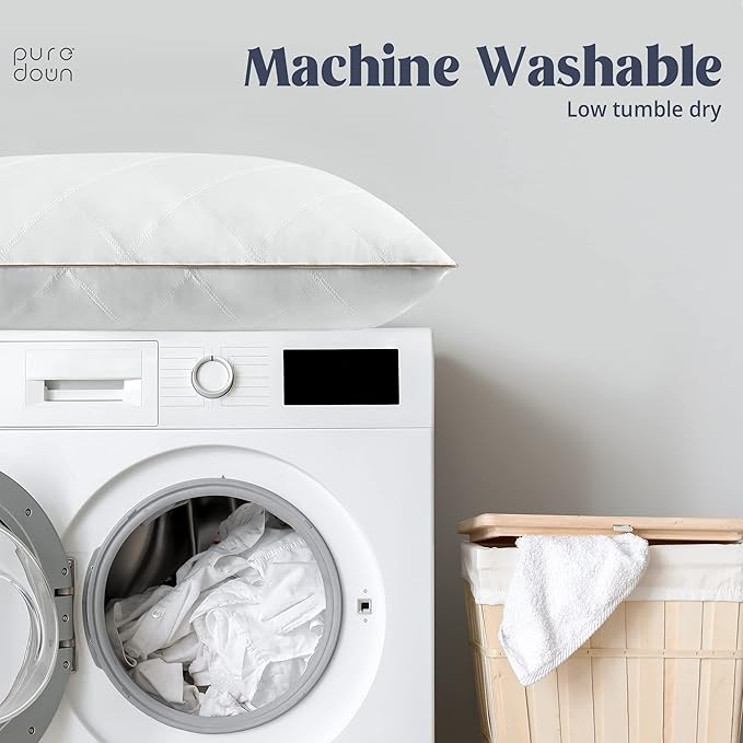 puredown® Goose Feathers and Down Pillow with Diamond Quilting with 100% Cotton Cover, Pack of 1, Standard Size