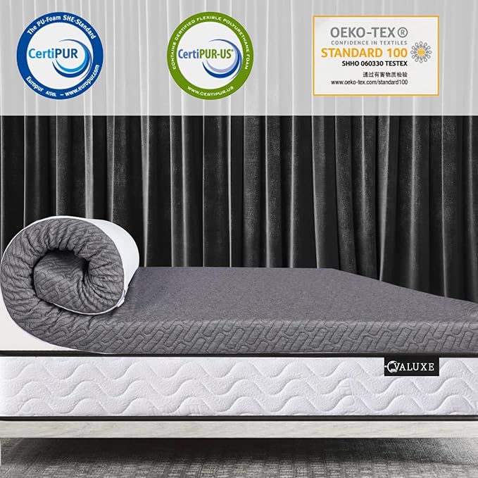 VALUXE 3 Inch Gel Memory Foam Mattress Topper King Size High Density Cooling Pad Pressure Relief Bed Topper Grey (with Removable & Washable Bamboo Cover)
