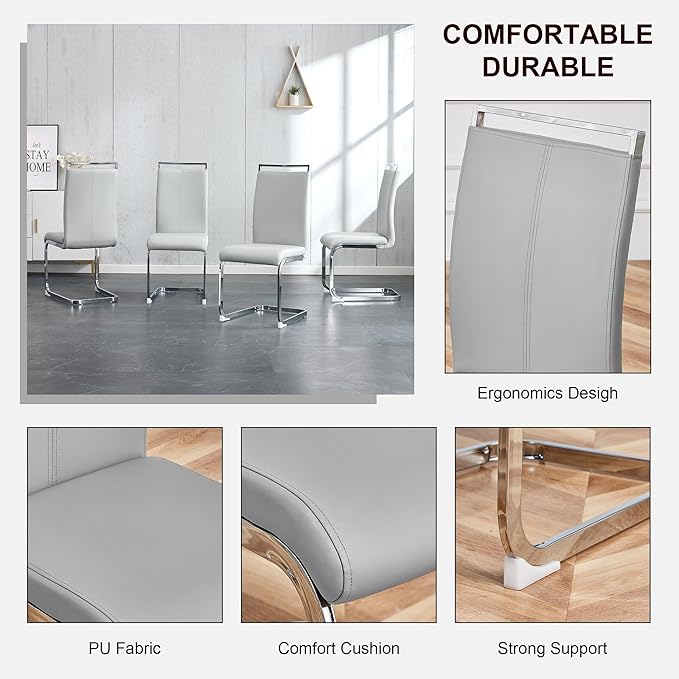 Dining Table Set for 6, Kitchen Table Chairs Set of 6, Modern Dining Room Set with 63 inch Marble Dinner Table PU Leather Upholstered Chairs for Dining Room Kitchen