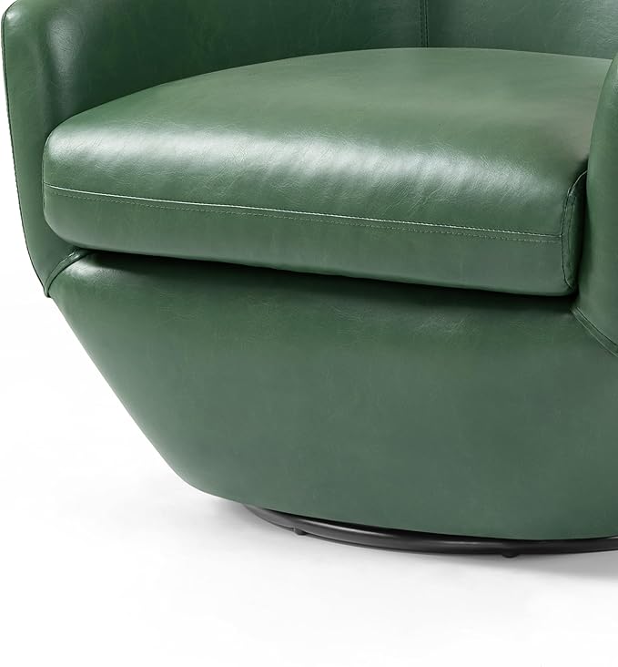 Swivel Barrel Accent Chair, Modern Round Faux Leather Arm Chair for Living Room, Bedroom, Comfy Club Reading Chairs for Adults(Faux Leather, Green, Set of 1)