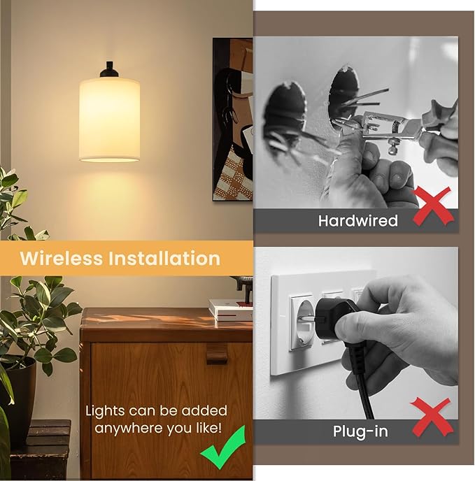 Battery Operated Wall Sconce with Remote Control, Black Rechargeable Wall Lights Set of 2, 15 Colours Wireless Wall Sconce with 3000mAh Dimmable Detachable Bulb for Bedroom, Living Room and Hallway