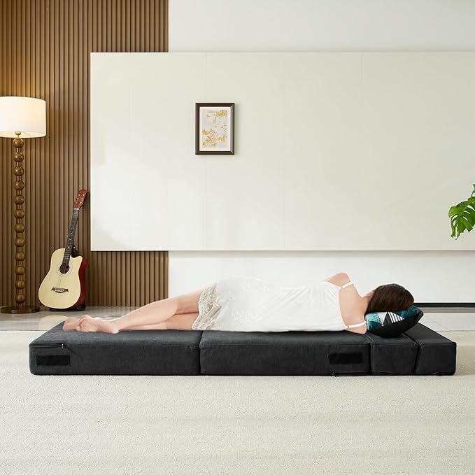 Folding Sofa Bed Single Size with Pillow Memory Foam Convertible Sleeper Chair Floor Couch Futon Lazy for Living Room/Home Office/Guest Beds/Apartment/Upstairs Loft,Dark Gray