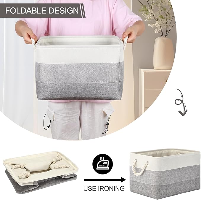 meekoo 8 Pack Collapsible Storage Bins Fabric Storage Bins Polyester Fabric Baskets with Handles Linen Closet Organizer for Shelf Home Closet Towels Toys(15 x 11 x 9.5 in,Mixed Gray)