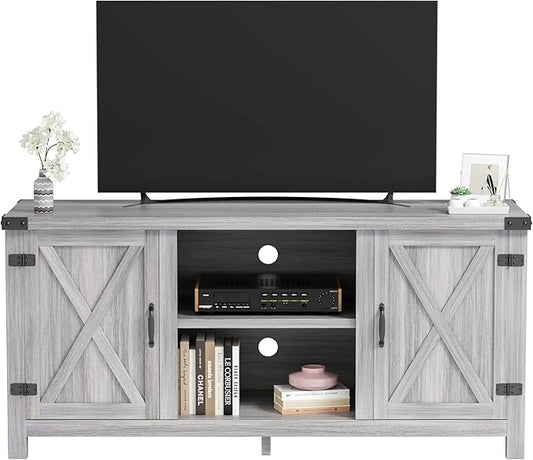 JUMMICO TV Stand, 65 Inch TV Farmhouse Entertainment Center with Double Barn Doors and Storage Cabinets, Console TV Table Media for Living Room, Bedroom (Grey)