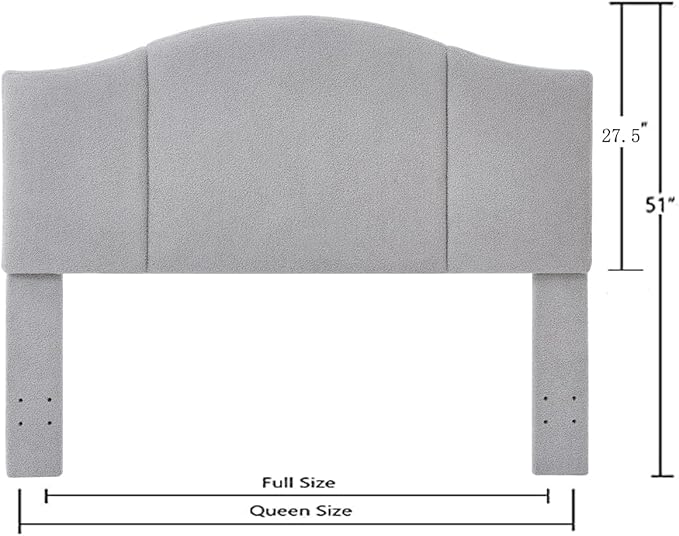 24KF Middle Century Upholstered Foldable Queen Headboard, Modern Boucle Teddy Fabric