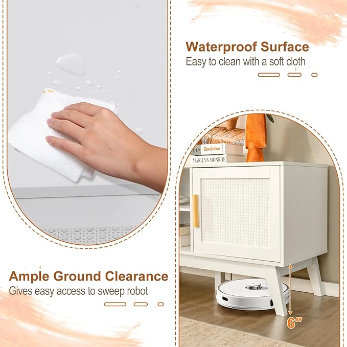 LOKO Natural Rattan TV Stand for 65-Inch TV, Media Storage Cabinet with 2 Doors, Adjustable Shelf, Modern Media Entertainment Center with Cable Management Holes for Living Room, Bedroom