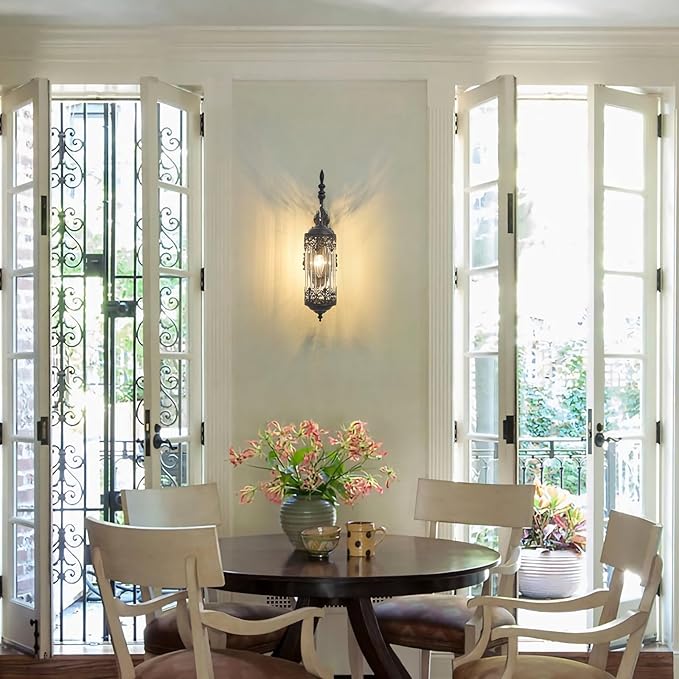 Rustic Glass Wall Sconce Mini Vintage Antique Gothic Wall Light Fixture Retro Farmhouse Mid Centry Lantern Wall Sconce for Bedroom, Hallway, Living Room, Mirror, Black, E12