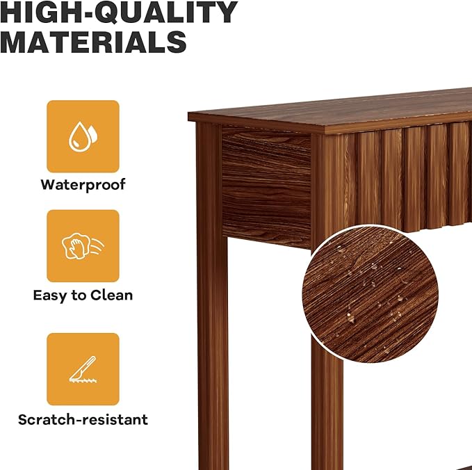 Console Table with 2 Fluted Drawers,Entryway Table with Open Storage Shelf, 47.2" Wood Sofa Table for Living Room and Hallway Brown