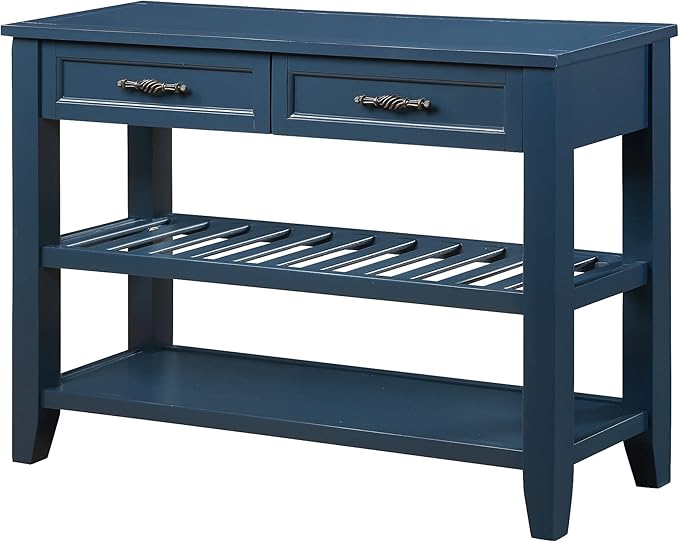 Solid Wood Console Table Entryway Table with Storage Drawers and Shelves Sofa Table for Entry Hallway Foyer(42" Navy Blue)
