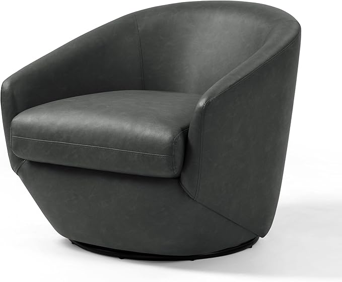 Swivel Barrel Accent Chair, Modern Round Faux Leather Arm Chair for Living Room, Bedroom, Comfy Club Reading Chairs for Adults(Faux Leather, Black, Set of 1)