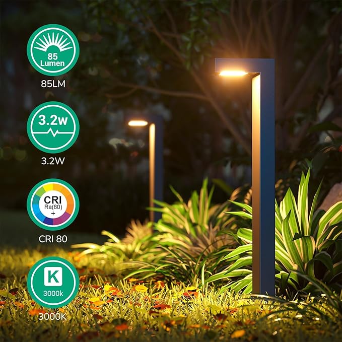 EDISHINE Low Voltage Pathway Lights Wired, 3000K 3.2W 50,000Hrs Waterproof LED Outdoor Landscape Lighting with Connectors, 12V Modern Cast-Aluminum Landscape Path Lights for Walkway Garden, 4 Pack