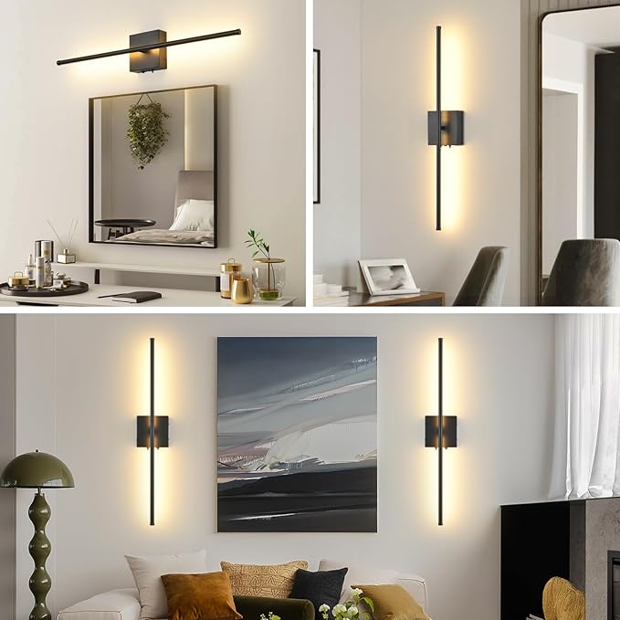 Battery Operated Wall Sconces with Remote Control, 11000mAh LED Wireless Rechargeable Black Wall Lights, 350°Rotate Dimmable Wall Lamp, 3 Color Temperatures, for Bedroom, Living Room, Hallway, 1 PCS