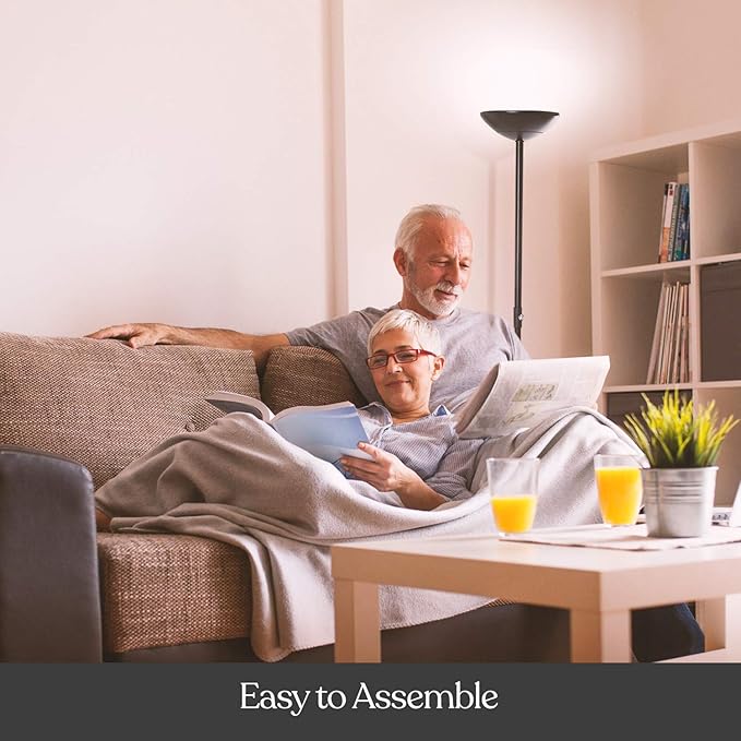 Brightech SkyLite LED Floor lamp, Torchiere Super Bright Floor Lamp for Living Rooms & Offices - 3 Way Dimmable Tall Lamp, High Lumen Standing Pole Lamp for Bedroom Reading - Black