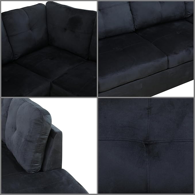 L Shaped Couch, Modular Sectional Sofa with Chaise, Modern Modular Sofas Furniture Sofa Couches for Living Room/Apartment/Office/Bedroom, Black