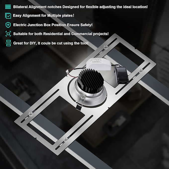 New Construction Mounting Plate, 3-4-6 Inch, LED Recessed Lighting Housing Kits for remodeling, Basement remodeling, Hanging Ceiling and LED Lighting, Shallow Recessed Lighting Housing Plate,20PC