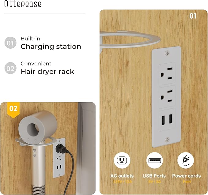 Vanity Desk with LED Lighted Mirror, Makeup Vanity with 3 Adjustable Lights, 2 Large Drawers and 4 Open Shelves, Natural Vanity with Storage Stool for Bedroom