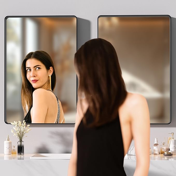 Hasipu 2 PCS Bathroom Mirror for Wall, 36 x 24 Inch Black Metal Framed Bathroom Mirrors for Over Sink, Rectangle Bathroom Vanity Mirror, Anti-Rust, Tempered Glass, Horizontal or Vertical