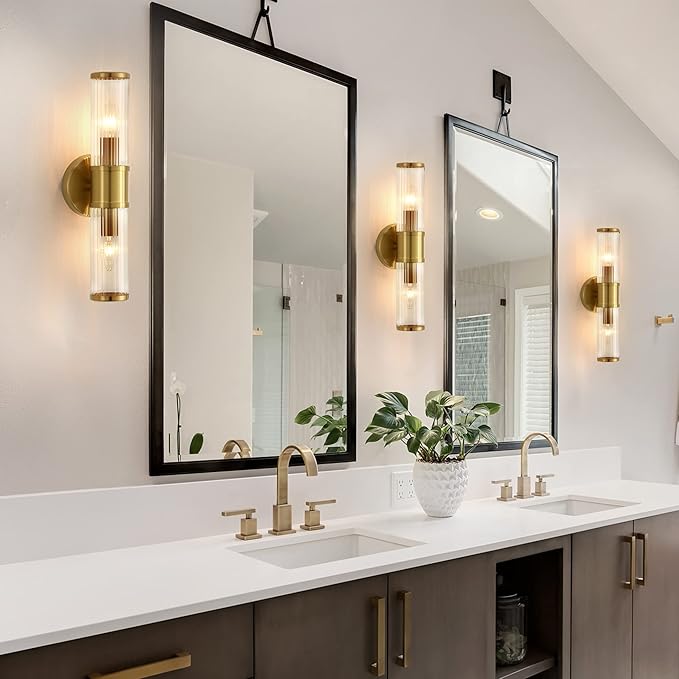 Wall Sconces Set of Two Gold Morden Wall Lamp for Bathroom Living Room Vanity Lights Fixture (Without Bulbs)